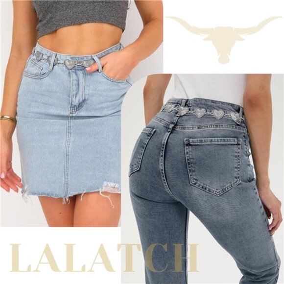 Chain Belt Concho Belts for Women, Silver Chain Belts for Women Western Waist - Picture 4 of 7